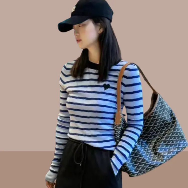 经典流行甜美别致时尚条纹T恤女士2025春秋新款韩版减龄通勤上衣