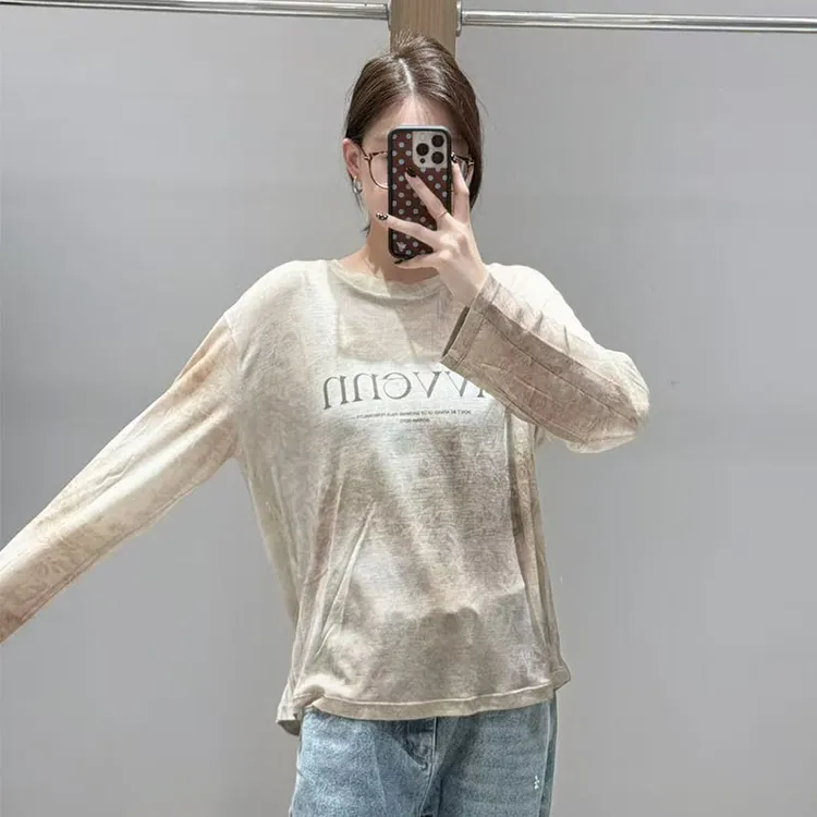 【现货】AVVENN2025冬季新品设计师款圆领花色长袖T恤上衣薄款宽松