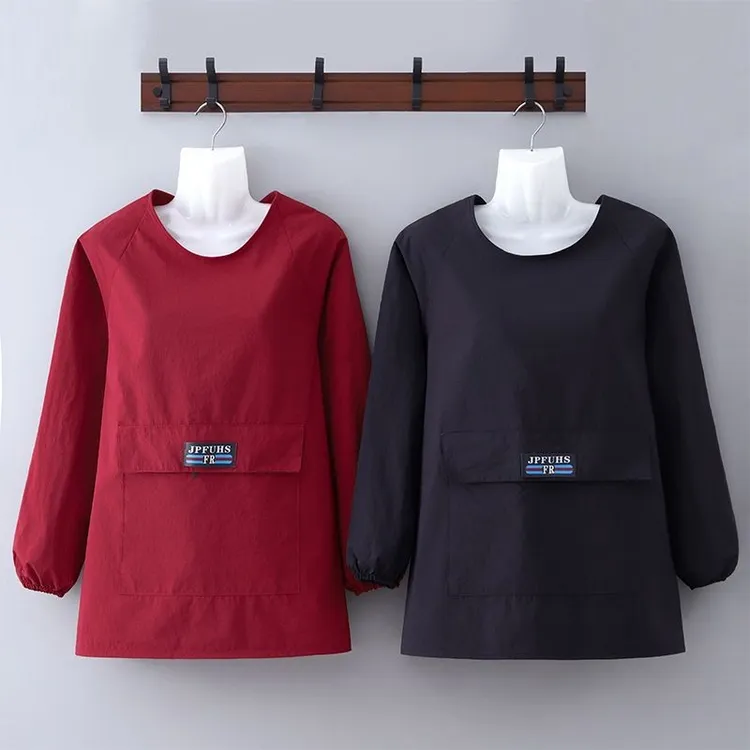 纯色长袖罩衣短款小个子半身围裙防水定制logo印字工作服男女同款