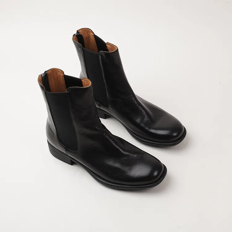 乐见胎牛皮真皮切尔西靴女短靴平底平跟时尚2025新款春秋单靴潮