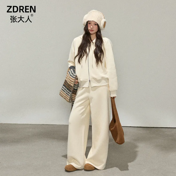 【泥美专属】张大人0461慵懒清晨大码女装微胖妹妹冬慵懒感叠穿卫衣外套阔腿裤