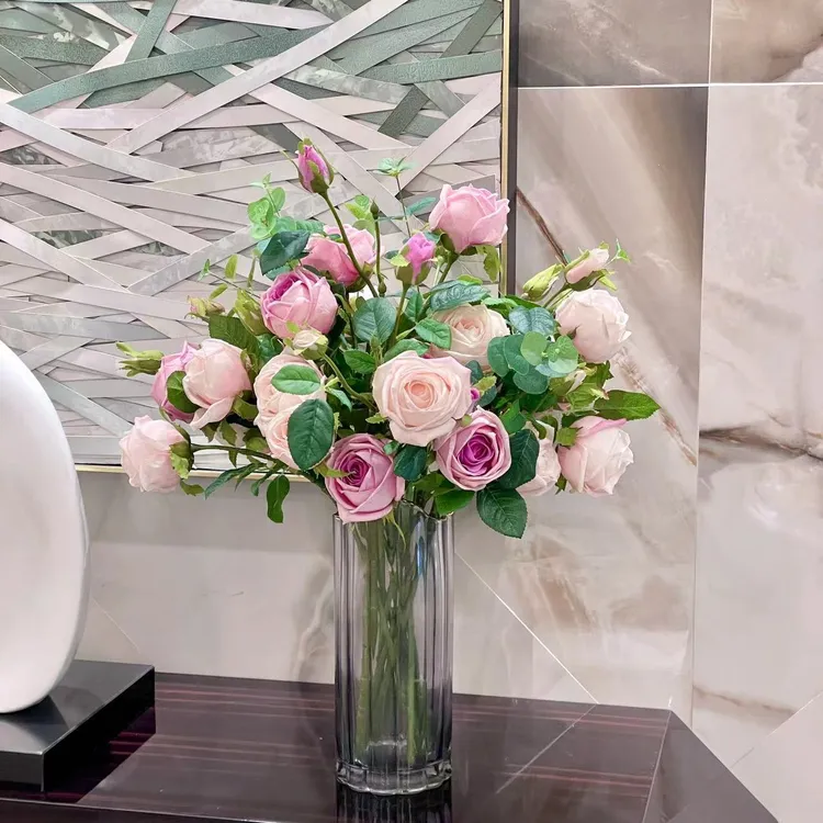 芬兰玫瑰餐桌花高品质仿真手感保湿玫瑰花餐桌摆放花艺