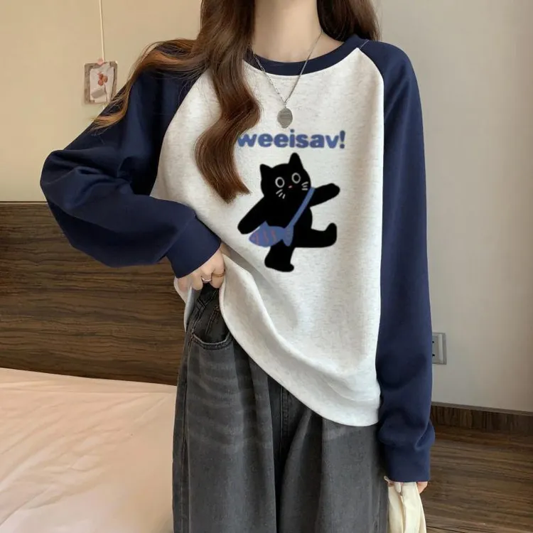 范哲萨女大童初中生韩版圆领卫衣女2025春秋季高中少女套头上衣