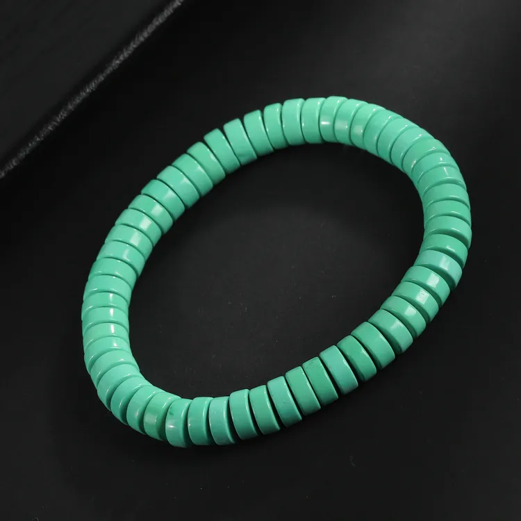 精品瓷高绿色直切隔珠隔片手串单圈男女款手链散配珠diy百搭配饰