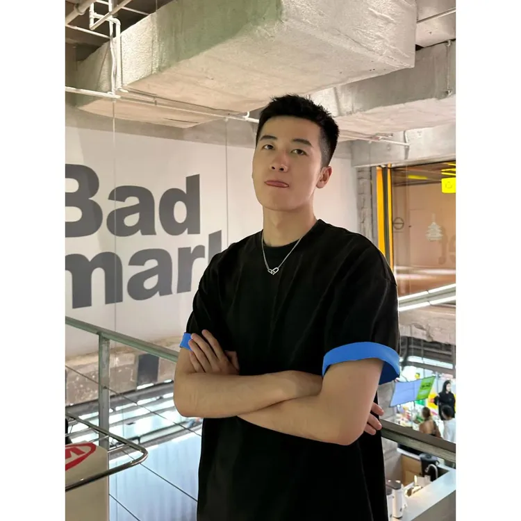 拼接纯色小领口短袖T恤男生cleanfit潮牌美式宽松夏季撞色T恤半袖