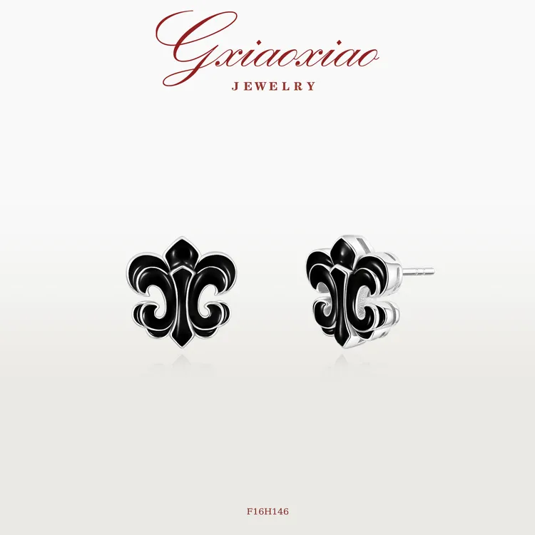 G XIAOXIAO 镀K金【墨影鸢尾花】法式气质高级耳环 F16H145 F16H146