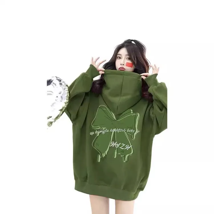 凯颂加大码300斤美式时尚休闲牛油果绿卫衣男女秋冬宽松显瘦上衣