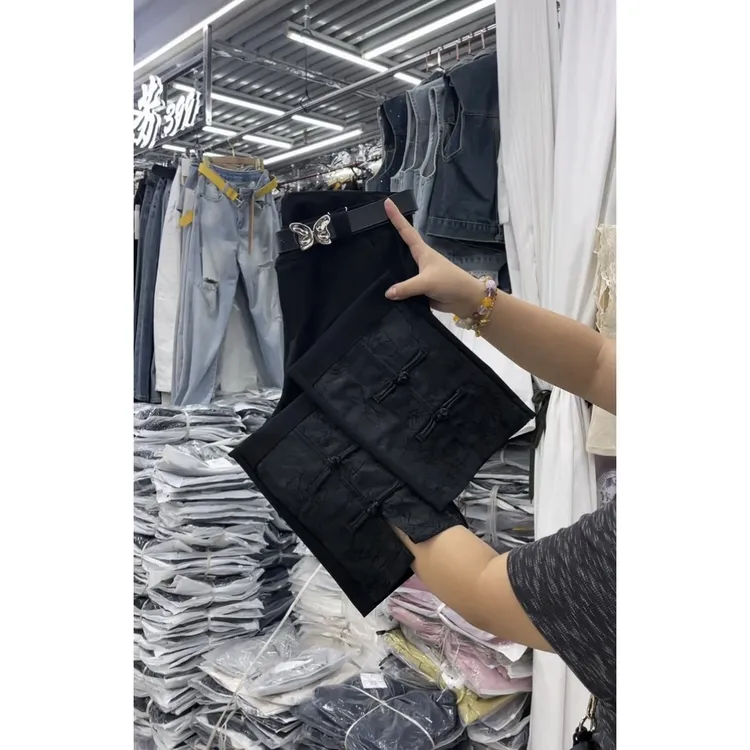 春款国风新款2025四面弹南韩盘扣中式弹力修身显瘦小个子喇叭裤