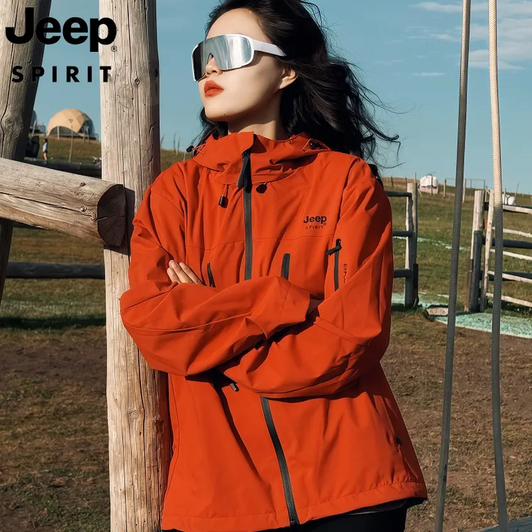 JEEPSPIRIT红色冲锋衣男女25新款秋冬季防风保暖户外装备防水外套