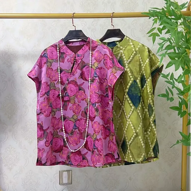 YY新中式国风旗袍领古风古韵短袖薄款打底衫胖妹妹时尚上衣1957