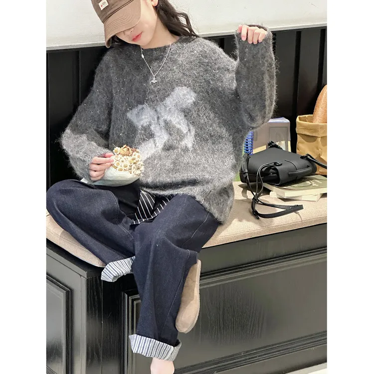K29557孙小美提花珠片女童毛衣2025秋新款儿童针织衫秋冬打底上衣