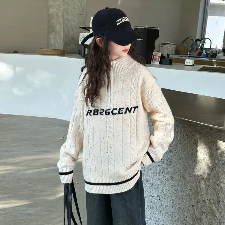 女童秋冬毛衫2025新款儿童时尚百搭中大童时髦洋气麻花绞花厚毛衣