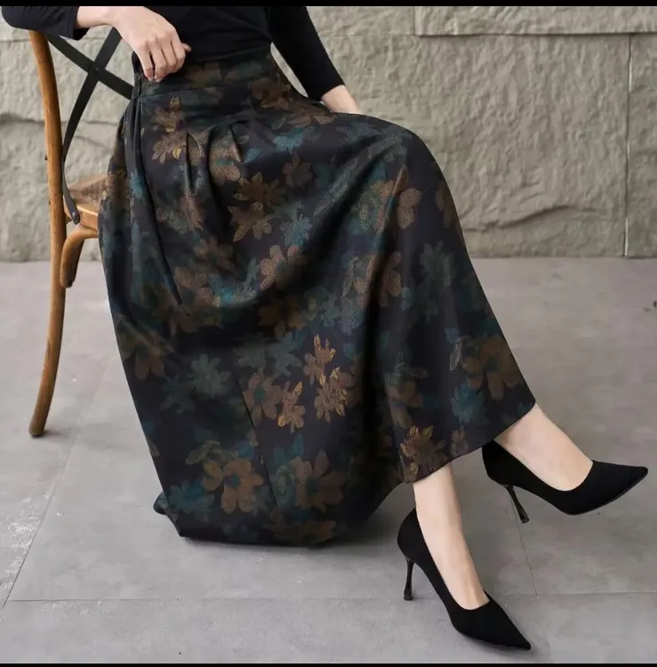 苏祁家的半身裙星空毛呢秋冬款高腰中长显瘦加厚灰色a字百褶裙子