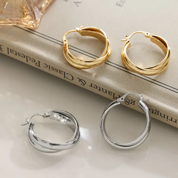 铜合金耳饰 镀18K金「渡」耳扣冷淡风气质耳环复古时尚素圈百搭欧美