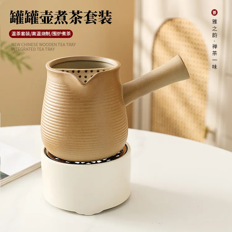 国潮新款粗陶煮茶壶日式手工复古温茶壶家用养生提梁壶围茶道用具