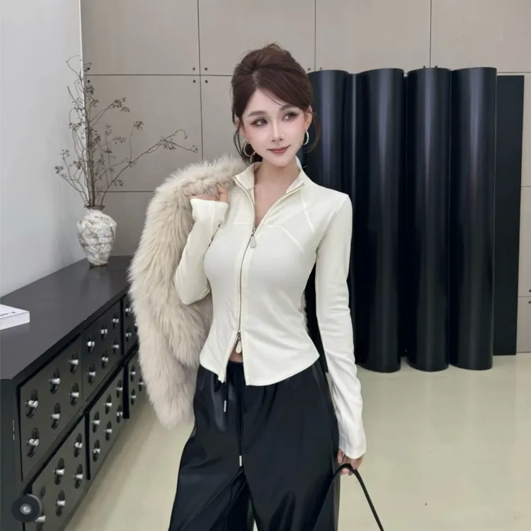 卡卡女装【人手一件】叠穿神器拉链立领内磨毛加绒T恤上衣