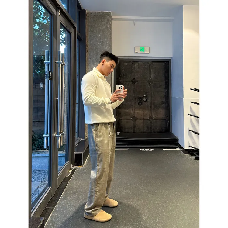 千鸟格西裤old man直筒宽松长裤立体肌理感老钱风条纹垂感休闲裤