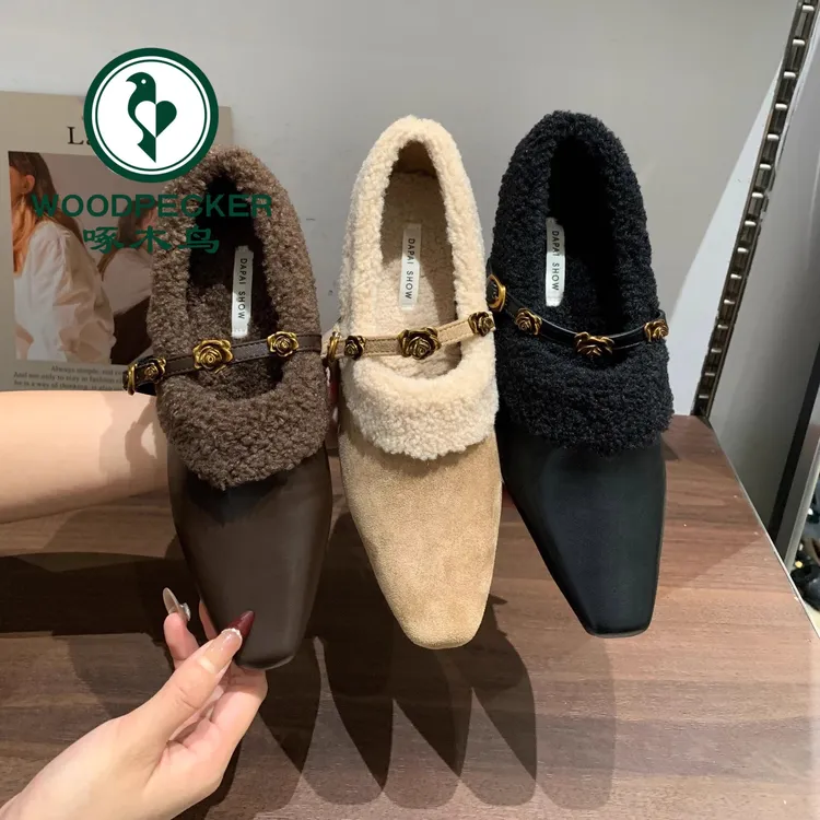 啄木鸟小香风内增高加绒方头玛丽珍鞋女秋冬厚底豆豆鞋乐福瓢鞋