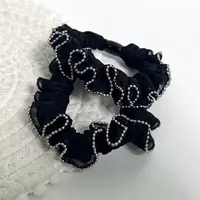 【阿敲】A2139~黑色高级褶皱珠边发圈女气质发饰简约发圈-麦穗头饰