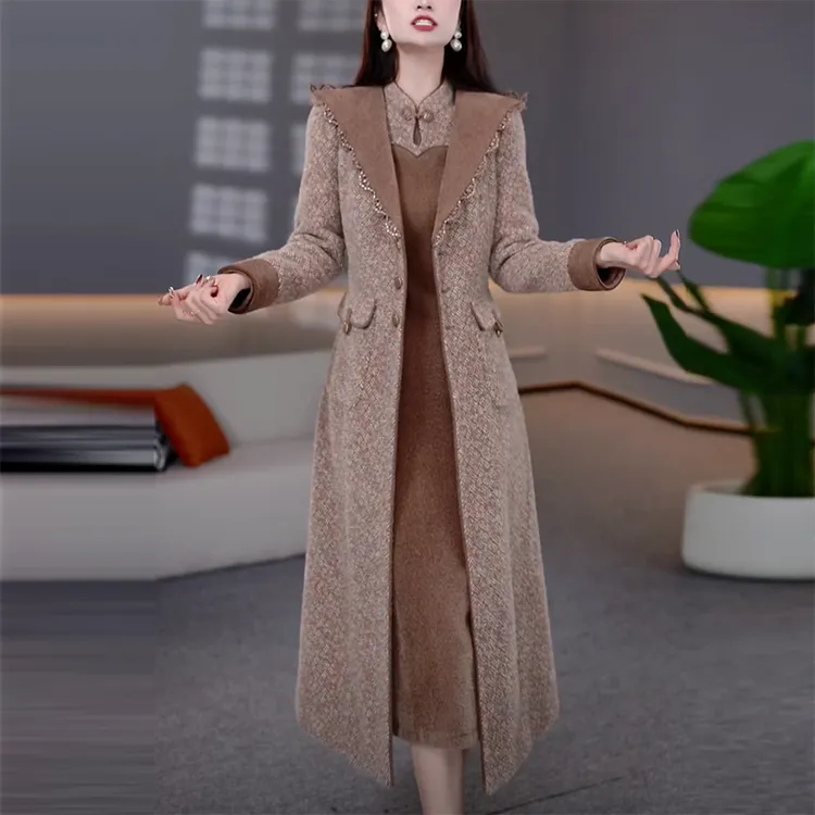 冬季加厚保暖《大衣＋连衣裙》两件套显瘦修身百搭气质收腰减龄套装-