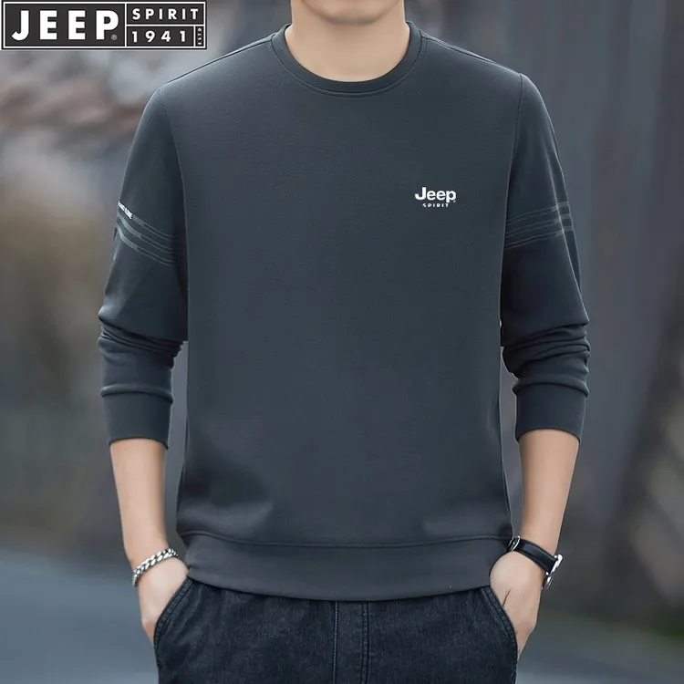 JEEPSPIRIT吉普长袖标圆领春秋季透气男士卫衣男士长绒棉透气卫衣