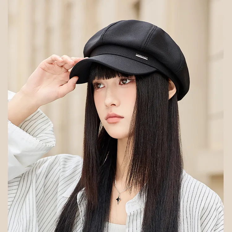 贝雷帽子女春秋百搭2025新款黑色显脸小复古画家八角帽冬季报童帽