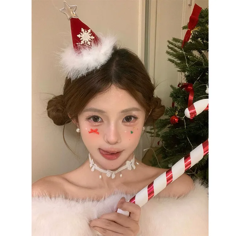 圣诞节发饰毛毛雪花星星圣诞帽发夹女拍照氛围感头饰发卡