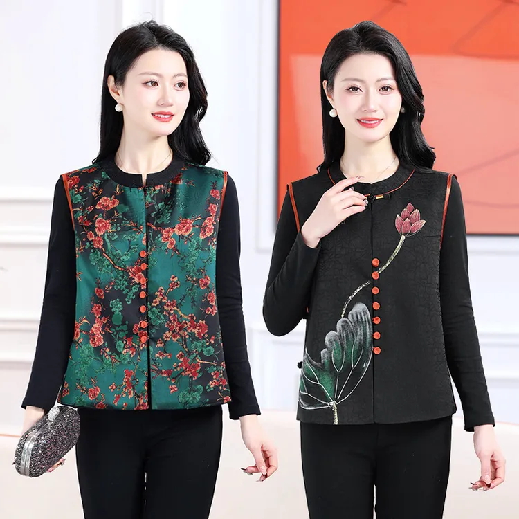 复古高端双面穿复古国风盘扣新中式刺绣马甲提花坎肩唐装宽松背心