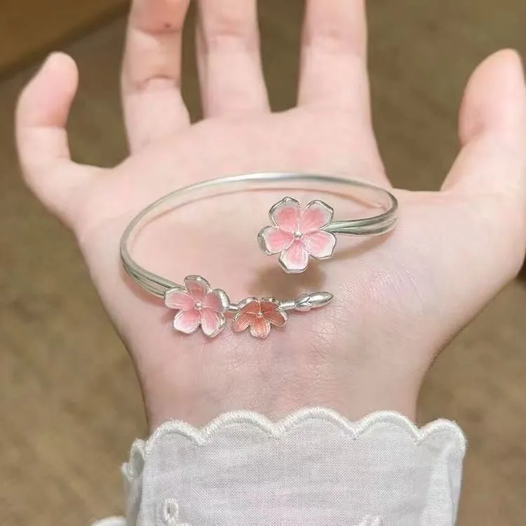 新中式古法晕染粉色桃花缘手镯女甜美百搭手饰小众设计感配饰女