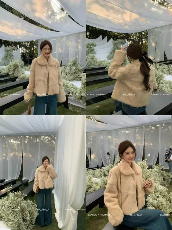 “柏林月牙兔”韩系翻领兔毛气质皮草保暖毛毛外套女上衣