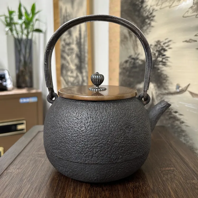 【高级品】龙寿堂净寿造 柚肌文炮口老铁壶 满水容量约1200ml 