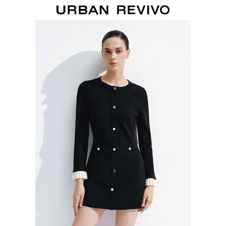 UR2025秋季新款女复古撞色超短款针织连衣裙UWG950256+