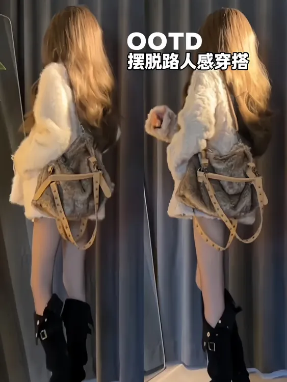 月影少女 立领染尖保暖毛毛外套女秋冬季飘带衬衫+蓬蓬短裙三件套