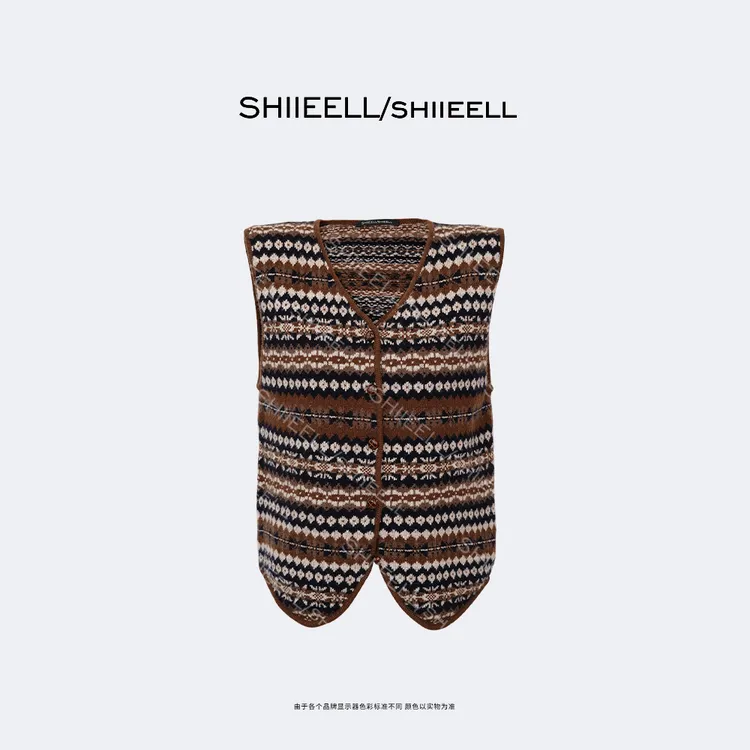 SHIIEELL【法奢费尔岛】老钱风全羊毛混色撞色条纹马夹Z1920