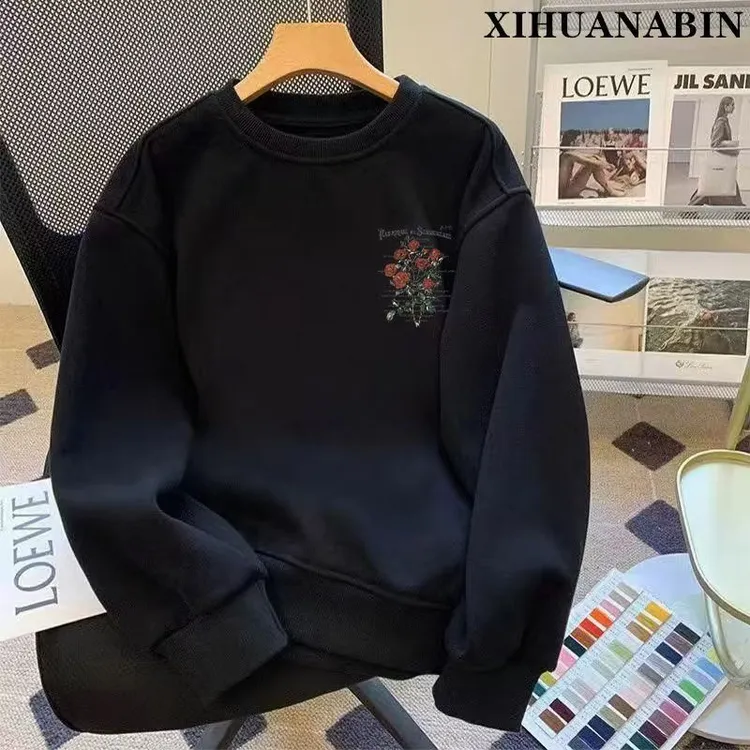雅鹿男装时尚爆款保暖加绒百搭休闲圆领卫衣潮流高档帅气宽松印花