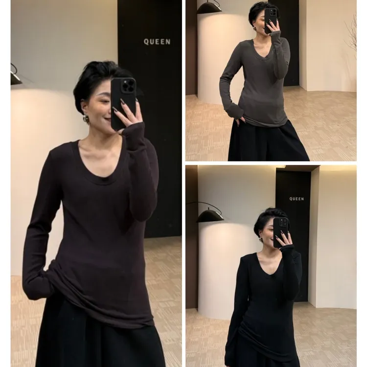 美丽定制极简气质加绒U领打底衫170斤以内（23325）