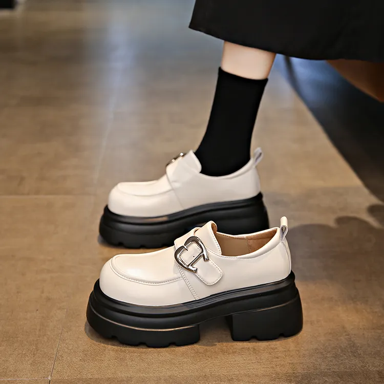 真皮厚底小皮鞋女鞋2025春秋新款英伦百搭乐福鞋安可拉酒红色单鞋