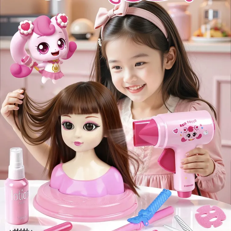 爱心奇妙萌可过家家儿童理发师玩具女孩吹风机筒洗剪头美发店仿真