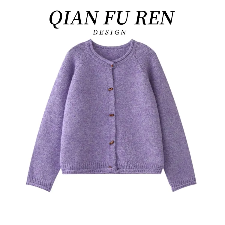 卷边设计羊毛混纺慵懒风小香风百搭常规毛针织衫秋季毛衣纯色圆领