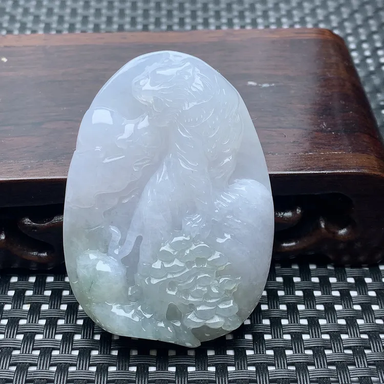 缅甸翡翠A货天然玉石猛虎牌咆哮白冰透厚装男士吊坠挂件白色时尚