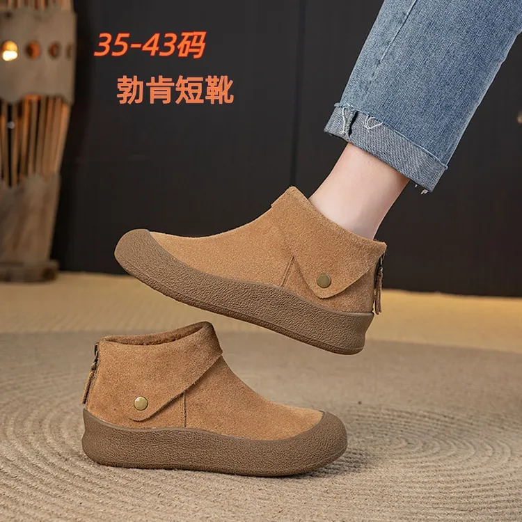 复古磨砂厚底勃肯短靴 加绒/单里秋冬穿搭 大码高帮鞋女41-42-43