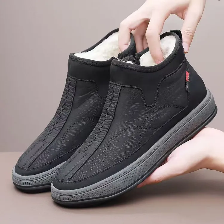 冬季新款高帮男棉鞋老北京布鞋男款加厚保暖羊毛靴防滑休闲爸爸鞋