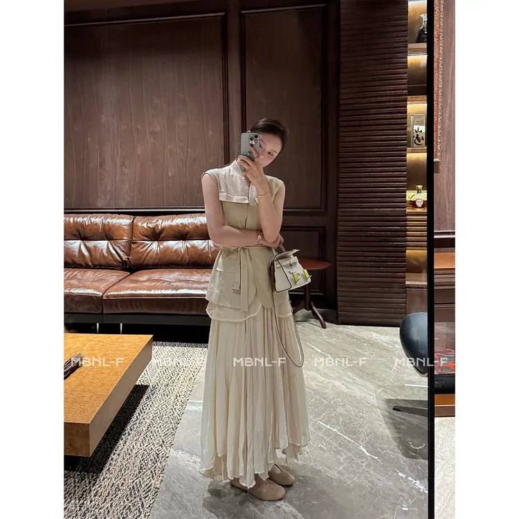 MBNL-F“独有气质”100%亚麻蚕丝刘涛同款假两件马甲秦磊XM-XMJ1788