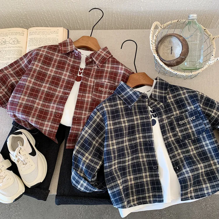儿童衬衫2025秋季新品中大童格子衬衣韩版宽松百搭外套男女童上衣