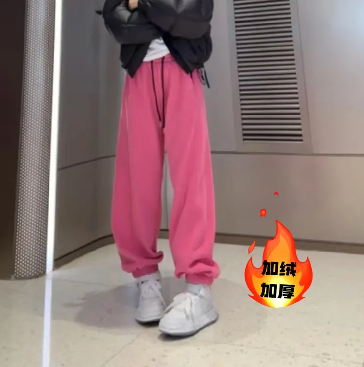 2025秋冬新款时尚高腰刺绣松紧腰显瘦束脚女网红洋气炸街女装