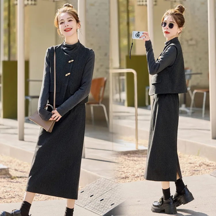 法式气质小香风毛呢套装裙子女秋冬装2025秋季新款名媛时尚三件套