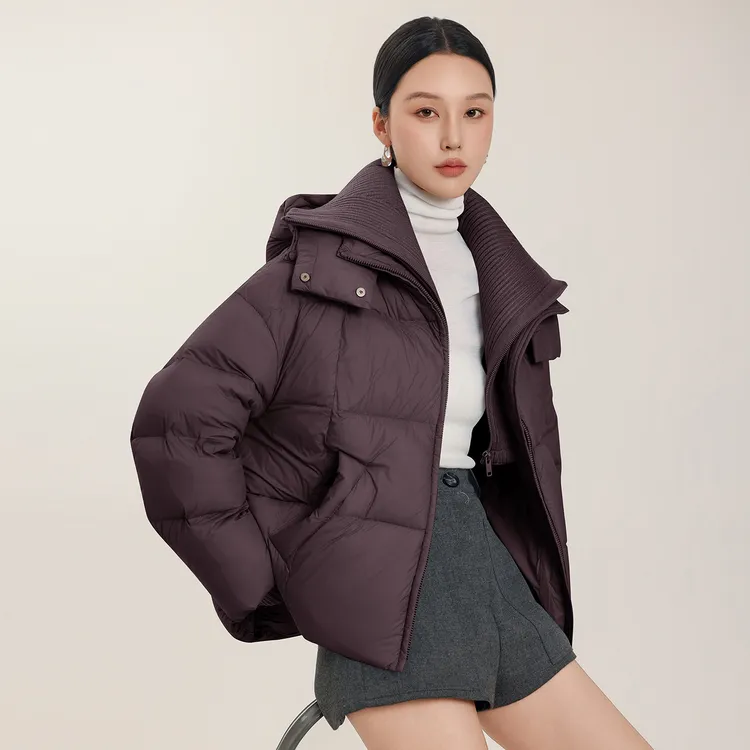 假两件针织领加厚羽绒服女短款2025冬装新款90白鸭绒连帽保暖外套