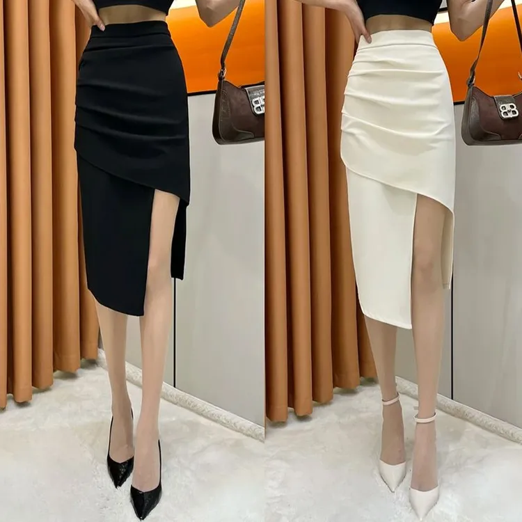 2025夏季新款不规则垂感西装半身裙时尚感褶皱显瘦包臀裙女