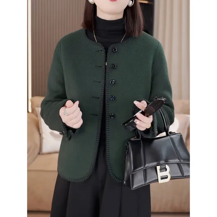 时尚高级感纯色双面呢大衣2025冬季新款气质优雅百搭开衫毛呢外套