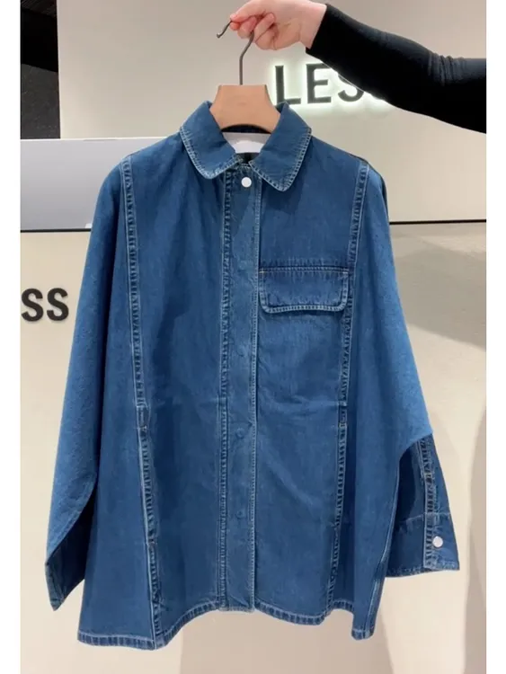 2025春设计感小众洋气减龄上衣轻奢高级感时尚蓝色牛仔打底衬衫女
